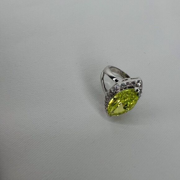 Vintage Ring Sz 7 Beautiful Green Clear Crystal CZ Oval Eye Silver Plate 1454 - Picture 9 of 16